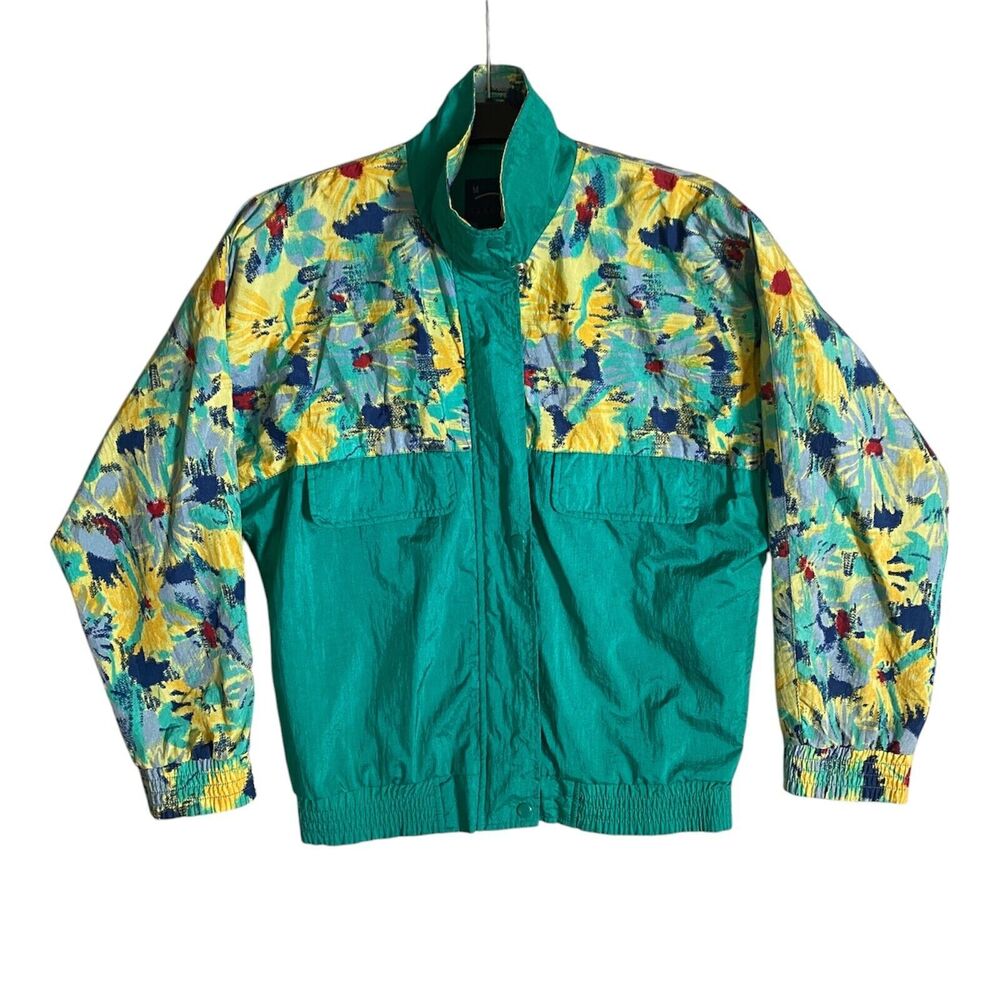 Vintage 90s Duckster Windbreaker Jacket Womens Multicolor Track Coat  Nylon Sz M